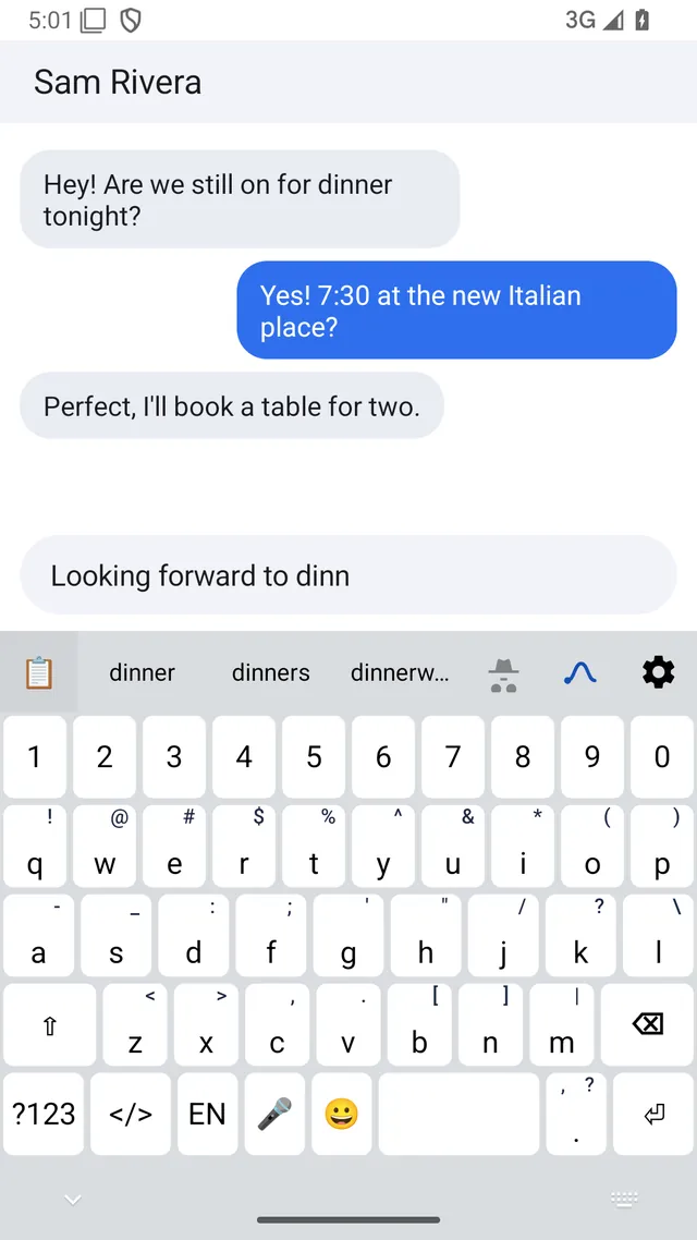 The keyboard in the light theme
