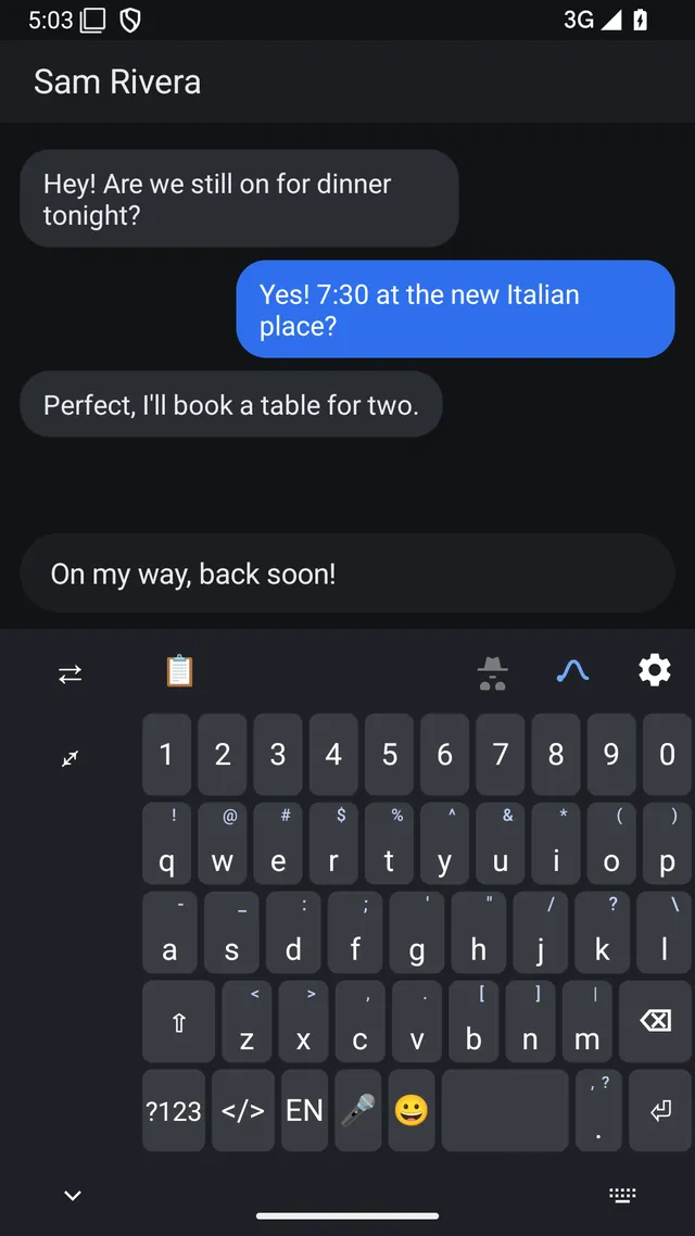One-handed mode with the keyboard shifted to one side and a thumb rail